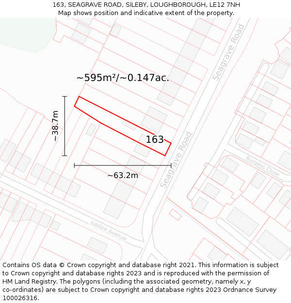 163, SEAGRAVE ROAD, SILEBY, LOUGHBOROUGH, LE12 7NH: Plot and title map