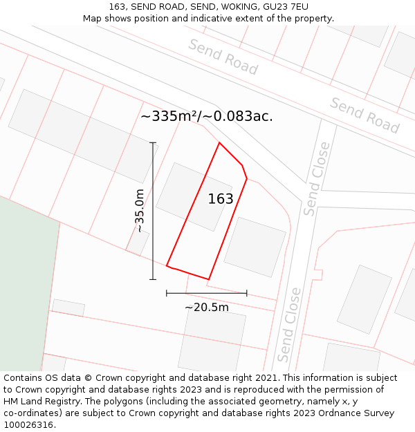 163, SEND ROAD, SEND, WOKING, GU23 7EU: Plot and title map