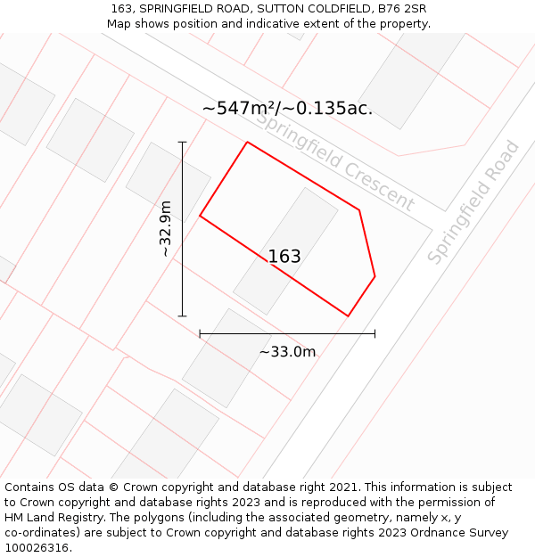 163, SPRINGFIELD ROAD, SUTTON COLDFIELD, B76 2SR: Plot and title map