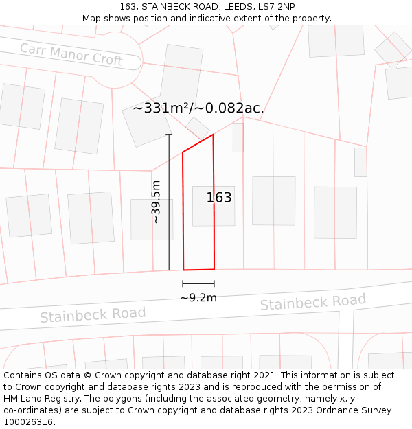 163, STAINBECK ROAD, LEEDS, LS7 2NP: Plot and title map