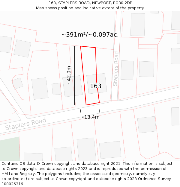 163, STAPLERS ROAD, NEWPORT, PO30 2DP: Plot and title map