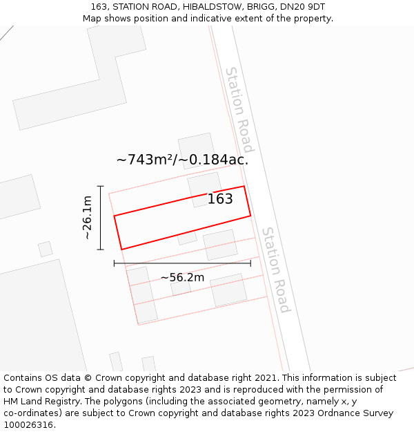 163, STATION ROAD, HIBALDSTOW, BRIGG, DN20 9DT: Plot and title map