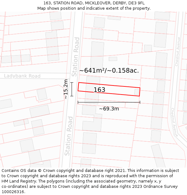 163, STATION ROAD, MICKLEOVER, DERBY, DE3 9FL: Plot and title map