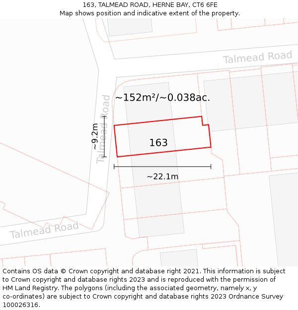 163, TALMEAD ROAD, HERNE BAY, CT6 6FE: Plot and title map