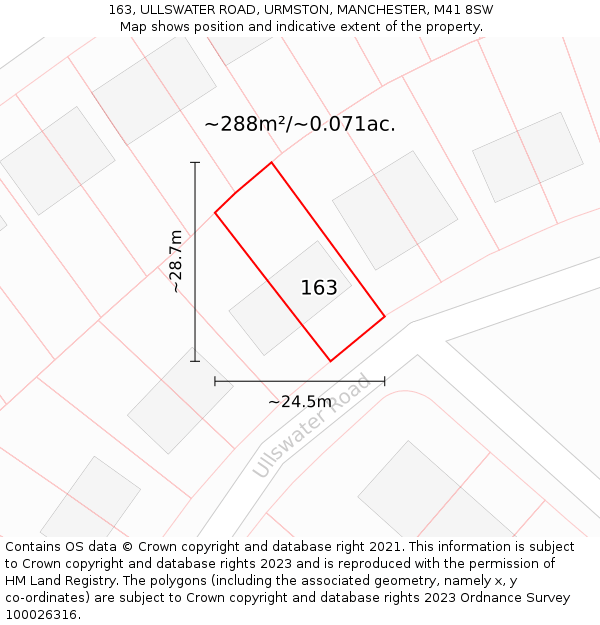 163, ULLSWATER ROAD, URMSTON, MANCHESTER, M41 8SW: Plot and title map