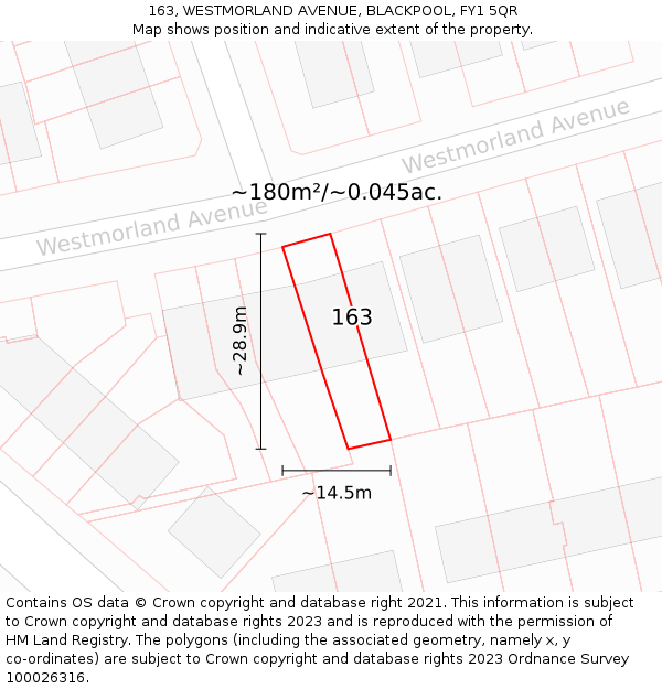 163, WESTMORLAND AVENUE, BLACKPOOL, FY1 5QR: Plot and title map