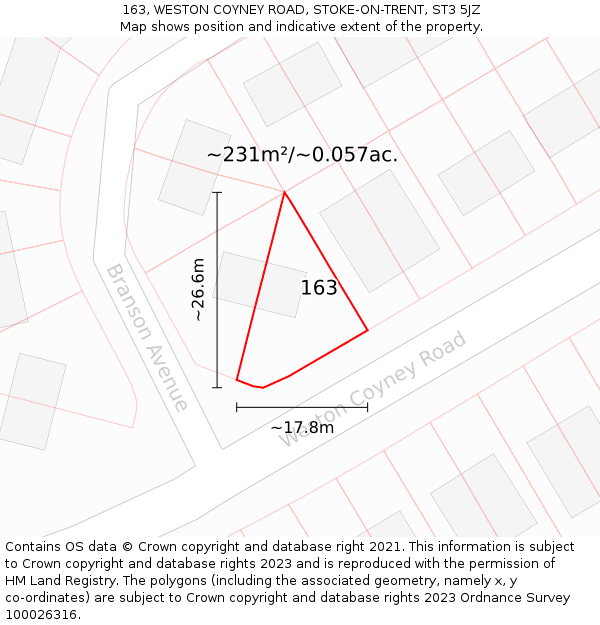 163, WESTON COYNEY ROAD, STOKE-ON-TRENT, ST3 5JZ: Plot and title map