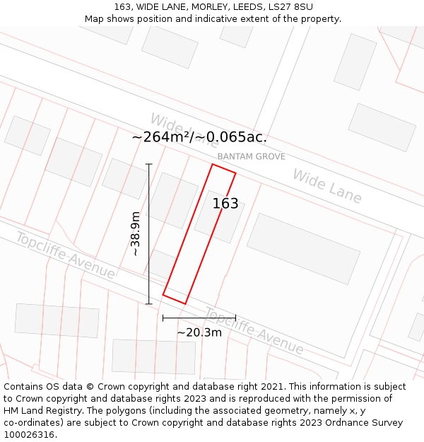 163, WIDE LANE, MORLEY, LEEDS, LS27 8SU: Plot and title map