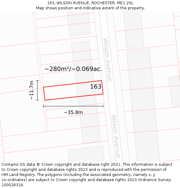 163, WILSON AVENUE, ROCHESTER, ME1 2SL: Plot and title map