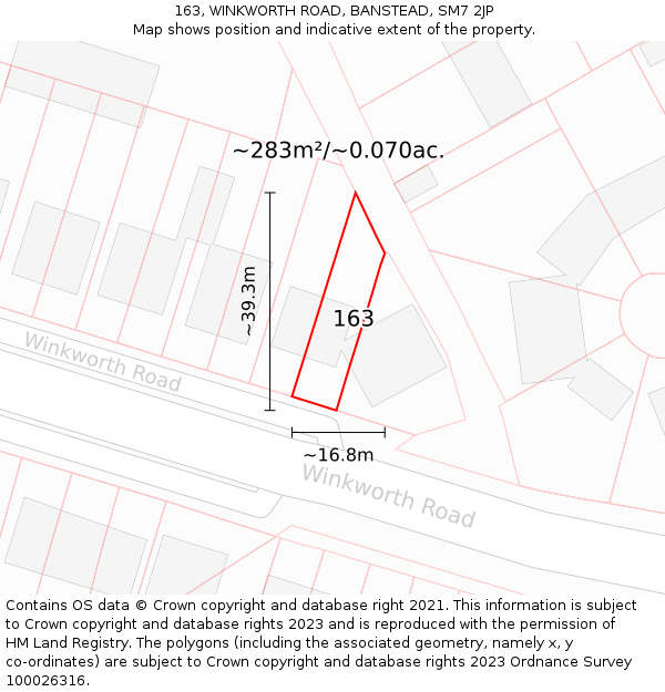 163, WINKWORTH ROAD, BANSTEAD, SM7 2JP: Plot and title map