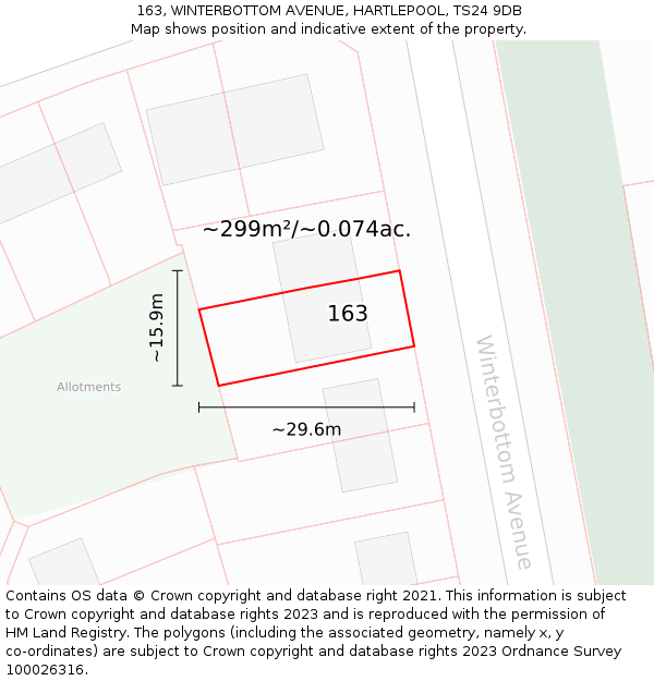 163, WINTERBOTTOM AVENUE, HARTLEPOOL, TS24 9DB: Plot and title map