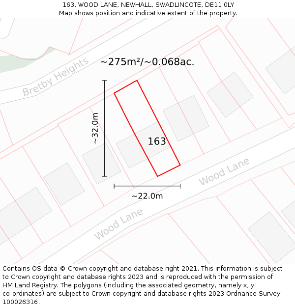 163, WOOD LANE, NEWHALL, SWADLINCOTE, DE11 0LY: Plot and title map