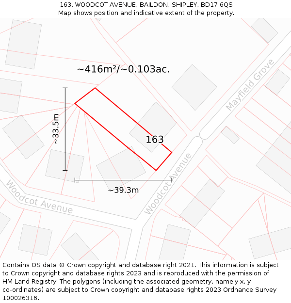 163, WOODCOT AVENUE, BAILDON, SHIPLEY, BD17 6QS: Plot and title map