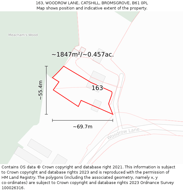 163, WOODROW LANE, CATSHILL, BROMSGROVE, B61 0PL: Plot and title map