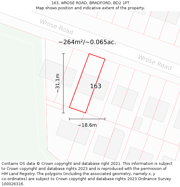 163, WROSE ROAD, BRADFORD, BD2 1PT: Plot and title map