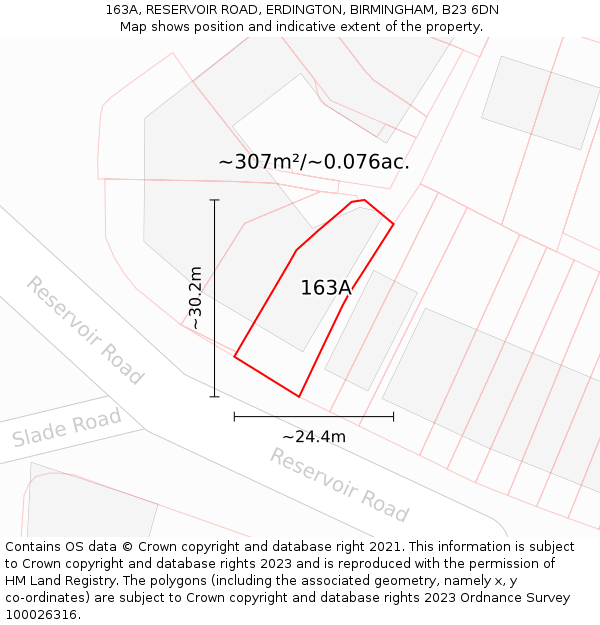 163A, RESERVOIR ROAD, ERDINGTON, BIRMINGHAM, B23 6DN: Plot and title map