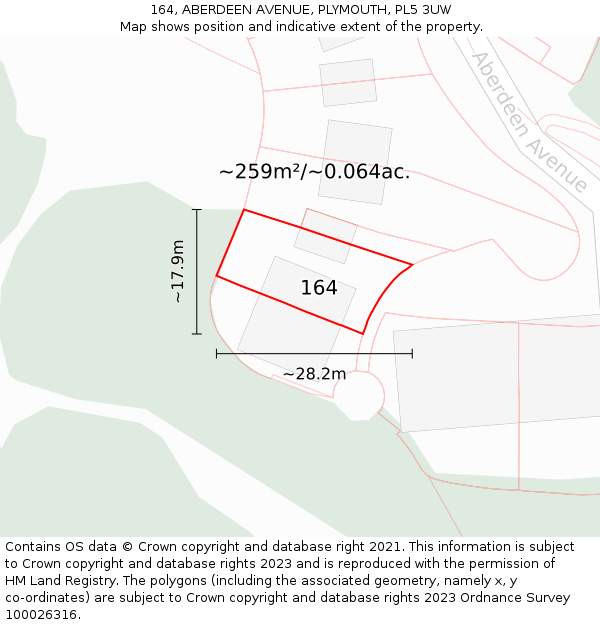 164, ABERDEEN AVENUE, PLYMOUTH, PL5 3UW: Plot and title map