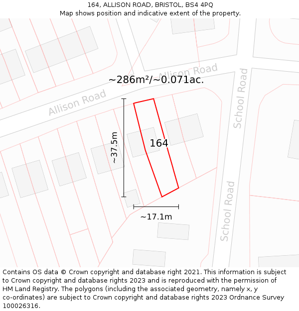 164, ALLISON ROAD, BRISTOL, BS4 4PQ: Plot and title map