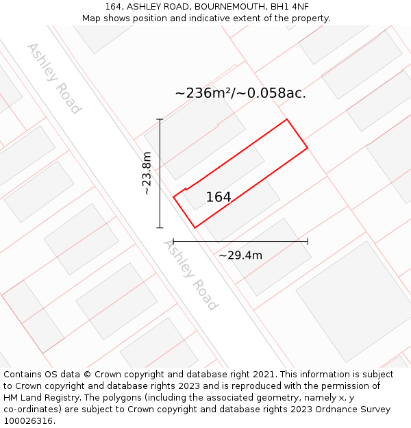 164, ASHLEY ROAD, BOURNEMOUTH, BH1 4NF: Plot and title map