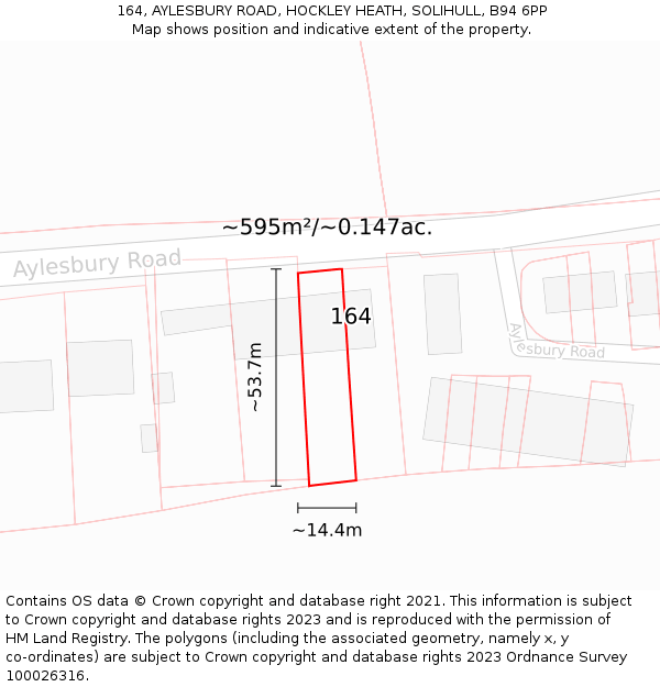 164, AYLESBURY ROAD, HOCKLEY HEATH, SOLIHULL, B94 6PP: Plot and title map