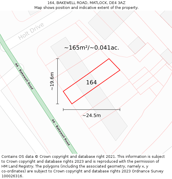 164, BAKEWELL ROAD, MATLOCK, DE4 3AZ: Plot and title map