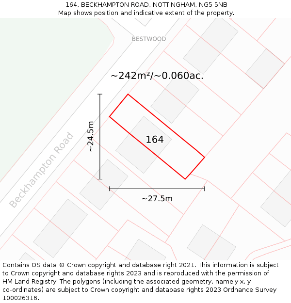 164, BECKHAMPTON ROAD, NOTTINGHAM, NG5 5NB: Plot and title map