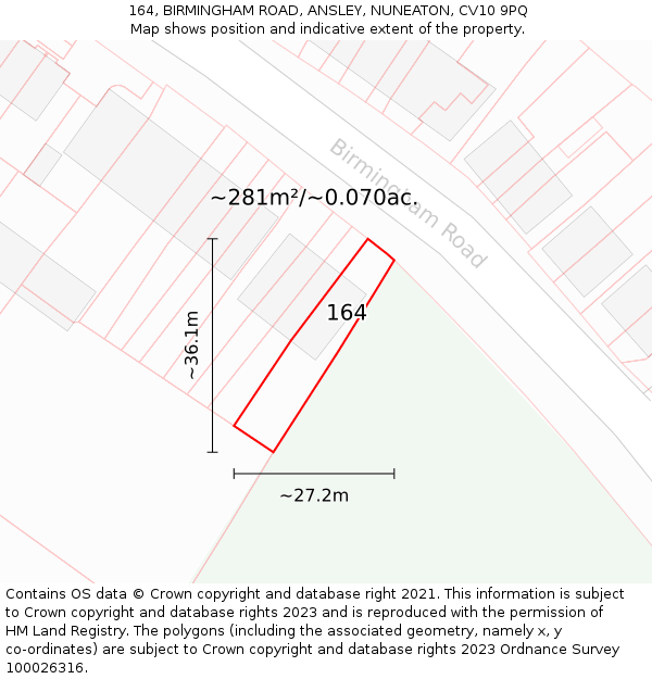 164, BIRMINGHAM ROAD, ANSLEY, NUNEATON, CV10 9PQ: Plot and title map