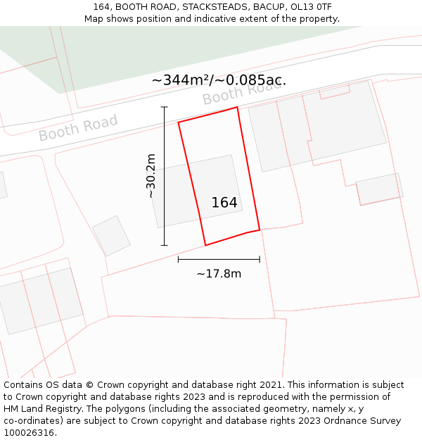 164, BOOTH ROAD, STACKSTEADS, BACUP, OL13 0TF: Plot and title map