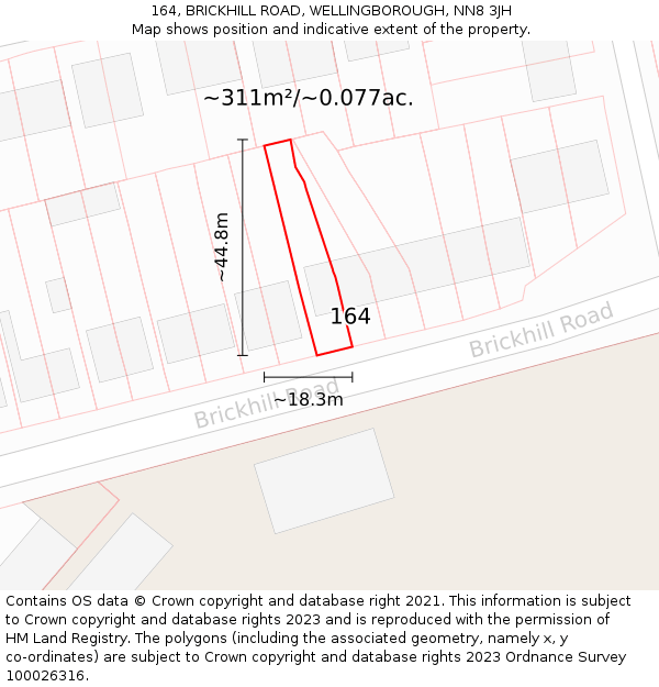 164, BRICKHILL ROAD, WELLINGBOROUGH, NN8 3JH: Plot and title map