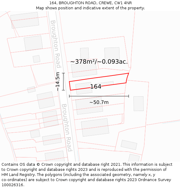 164, BROUGHTON ROAD, CREWE, CW1 4NR: Plot and title map