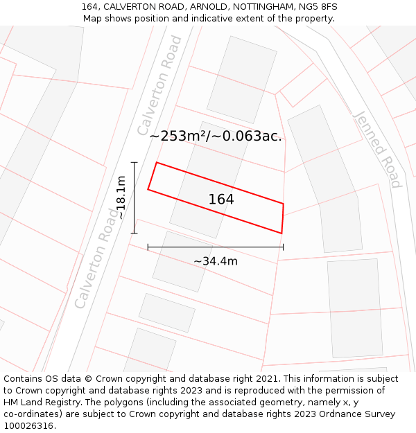 164, CALVERTON ROAD, ARNOLD, NOTTINGHAM, NG5 8FS: Plot and title map