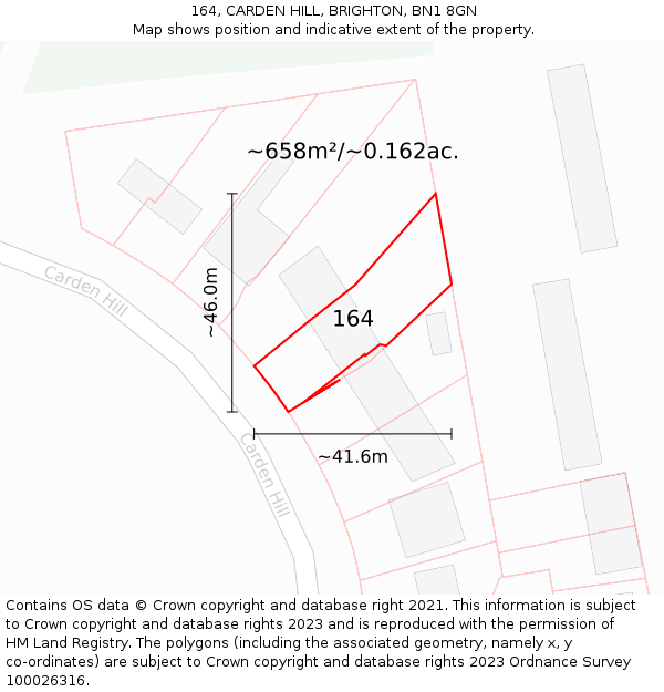 164, CARDEN HILL, BRIGHTON, BN1 8GN: Plot and title map