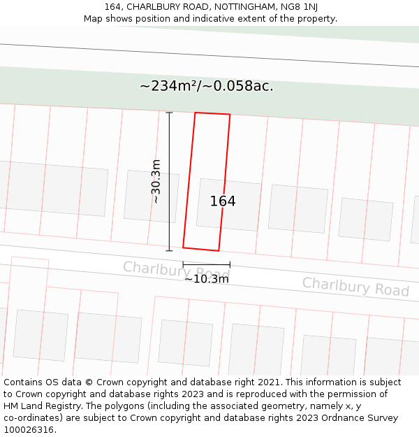 164, CHARLBURY ROAD, NOTTINGHAM, NG8 1NJ: Plot and title map