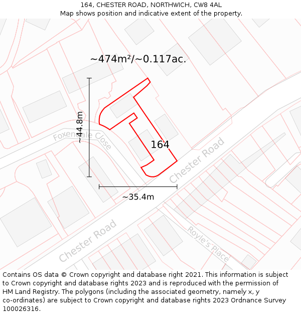 164, CHESTER ROAD, NORTHWICH, CW8 4AL: Plot and title map