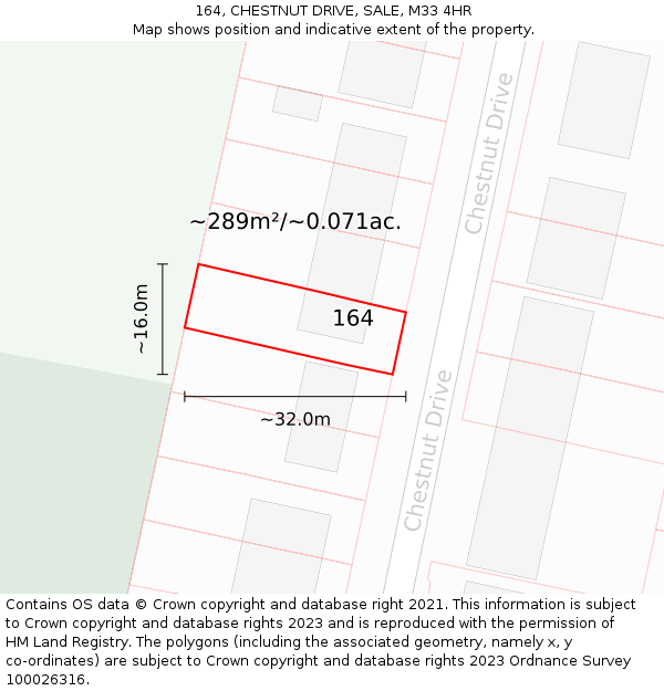 164, CHESTNUT DRIVE, SALE, M33 4HR: Plot and title map