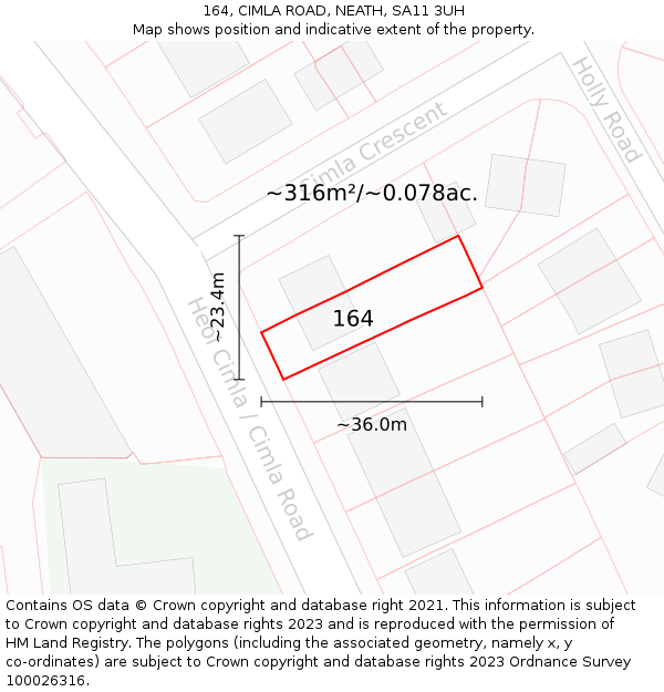 164, CIMLA ROAD, NEATH, SA11 3UH: Plot and title map