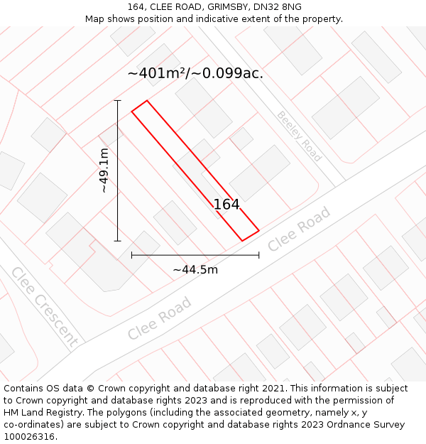 164, CLEE ROAD, GRIMSBY, DN32 8NG: Plot and title map