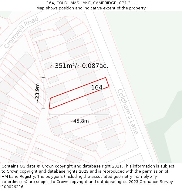 164, COLDHAMS LANE, CAMBRIDGE, CB1 3HH: Plot and title map