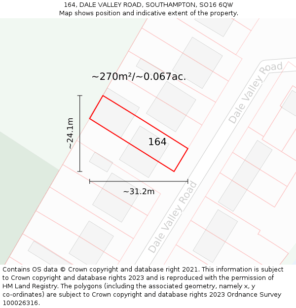 164, DALE VALLEY ROAD, SOUTHAMPTON, SO16 6QW: Plot and title map