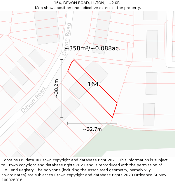 164, DEVON ROAD, LUTON, LU2 0RL: Plot and title map