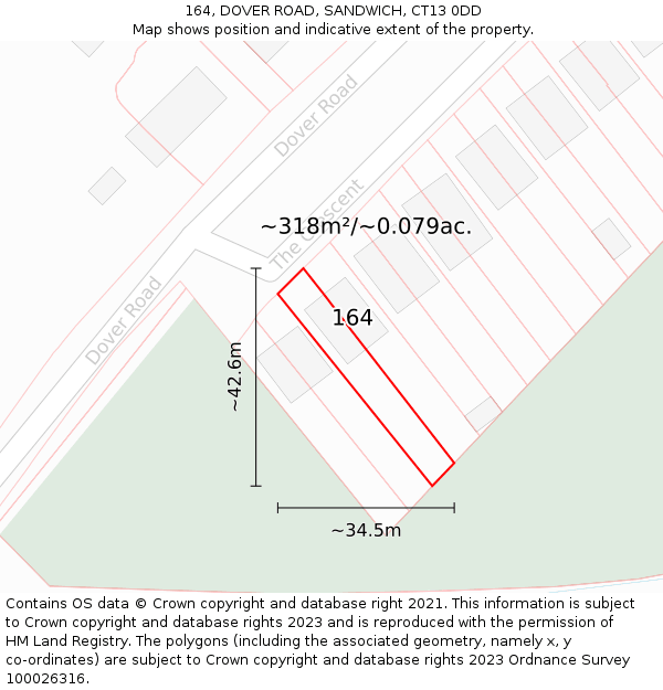 164, DOVER ROAD, SANDWICH, CT13 0DD: Plot and title map