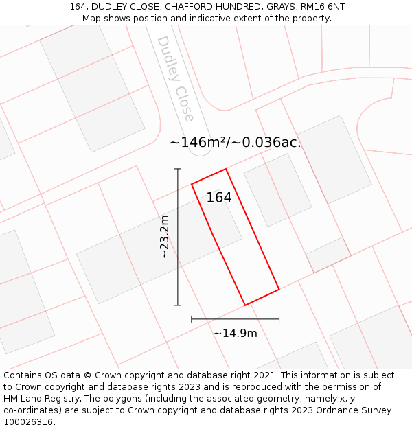 164, DUDLEY CLOSE, CHAFFORD HUNDRED, GRAYS, RM16 6NT: Plot and title map