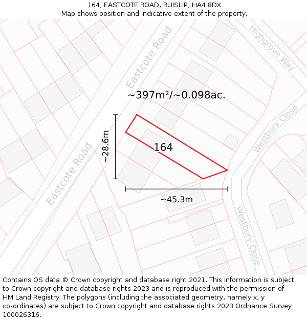 164, EASTCOTE ROAD, RUISLIP, HA4 8DX: Plot and title map