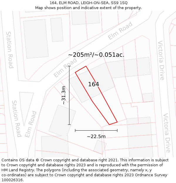 164, ELM ROAD, LEIGH-ON-SEA, SS9 1SQ: Plot and title map