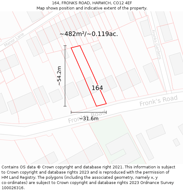 164, FRONKS ROAD, HARWICH, CO12 4EF: Plot and title map