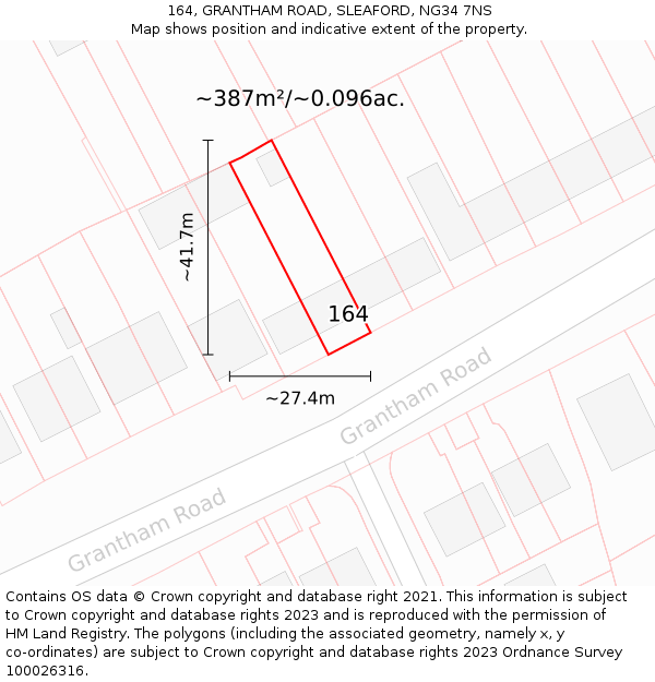 164, GRANTHAM ROAD, SLEAFORD, NG34 7NS: Plot and title map