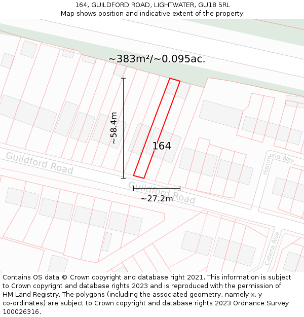 164, GUILDFORD ROAD, LIGHTWATER, GU18 5RL: Plot and title map