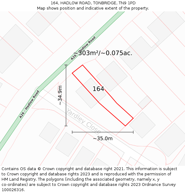 164, HADLOW ROAD, TONBRIDGE, TN9 1PD: Plot and title map