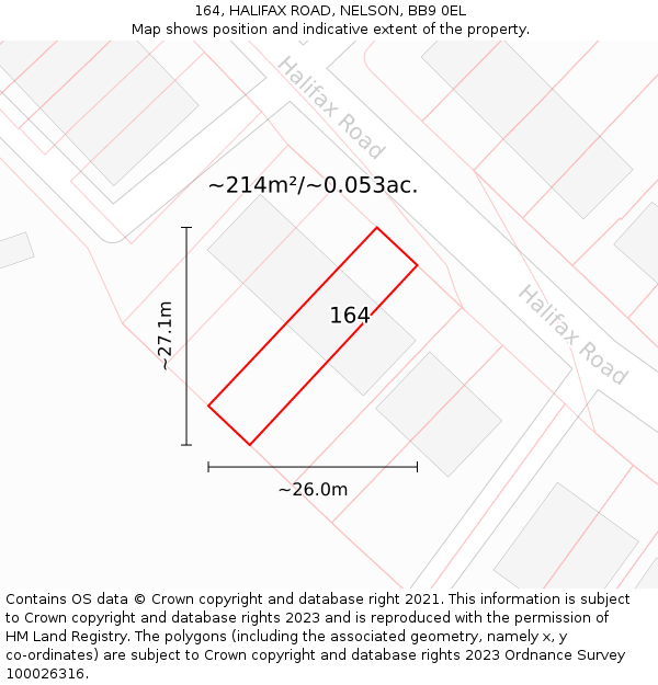 164, HALIFAX ROAD, NELSON, BB9 0EL: Plot and title map