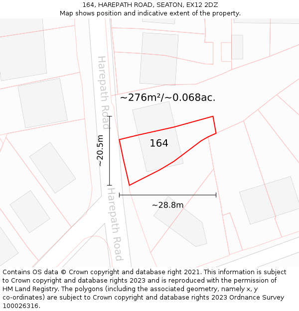 164, HAREPATH ROAD, SEATON, EX12 2DZ: Plot and title map